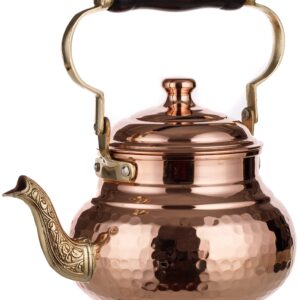 DEMMEX 1mm Thick Hammered Copper Tea Pot Kettle Stovetop Teapot, 1.6-Quart