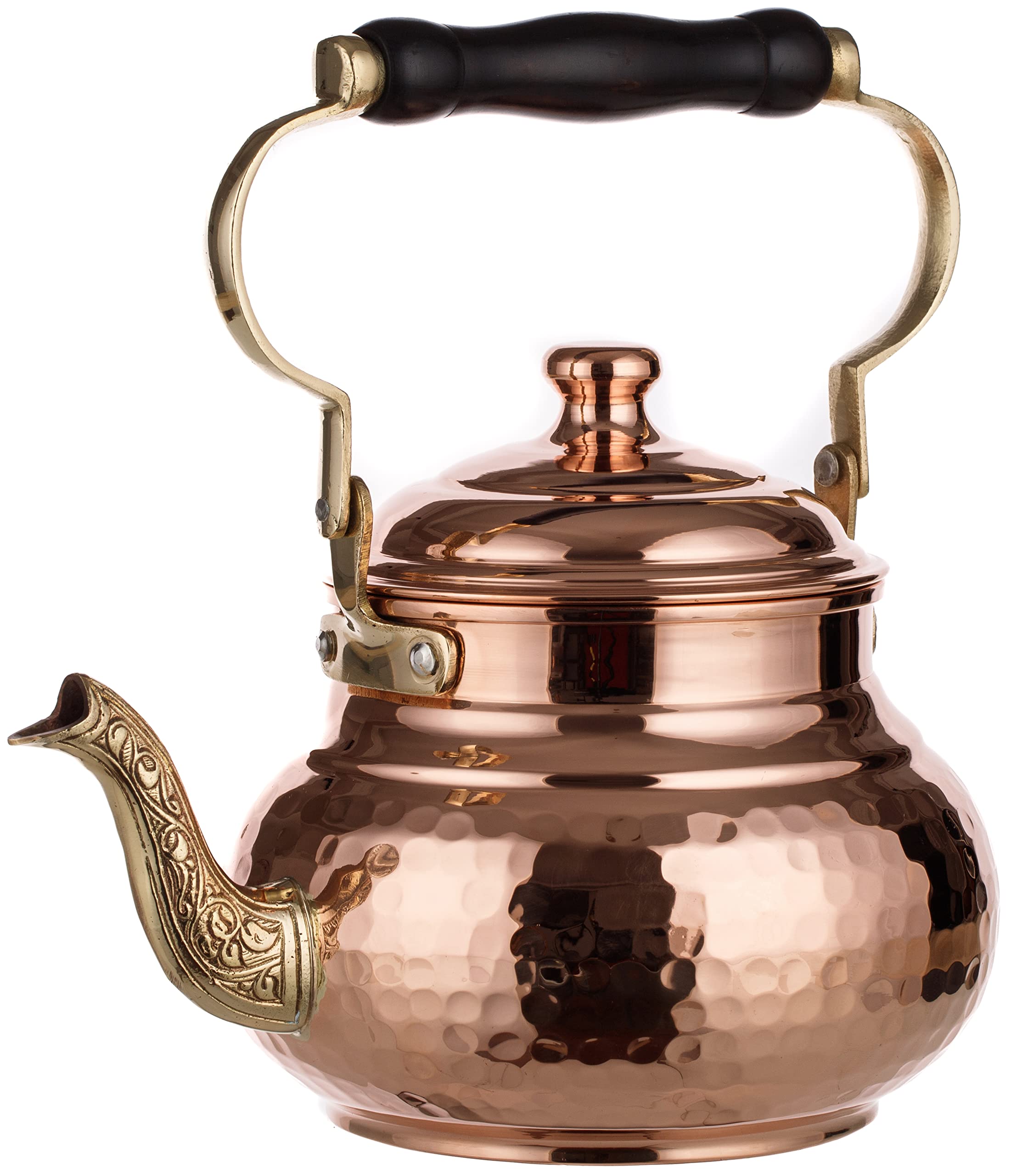 DEMMEX 1mm Thick Hammered Copper Tea Pot Kettle Stovetop Teapot, 1.6-Quart