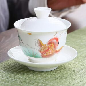 Emoyi Fish Pattern China Traditional Teacup Porcelain Gaiwan Tea Set 150ml