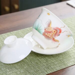 Emoyi Fish Pattern China Traditional Teacup Porcelain Gaiwan Tea Set 150ml