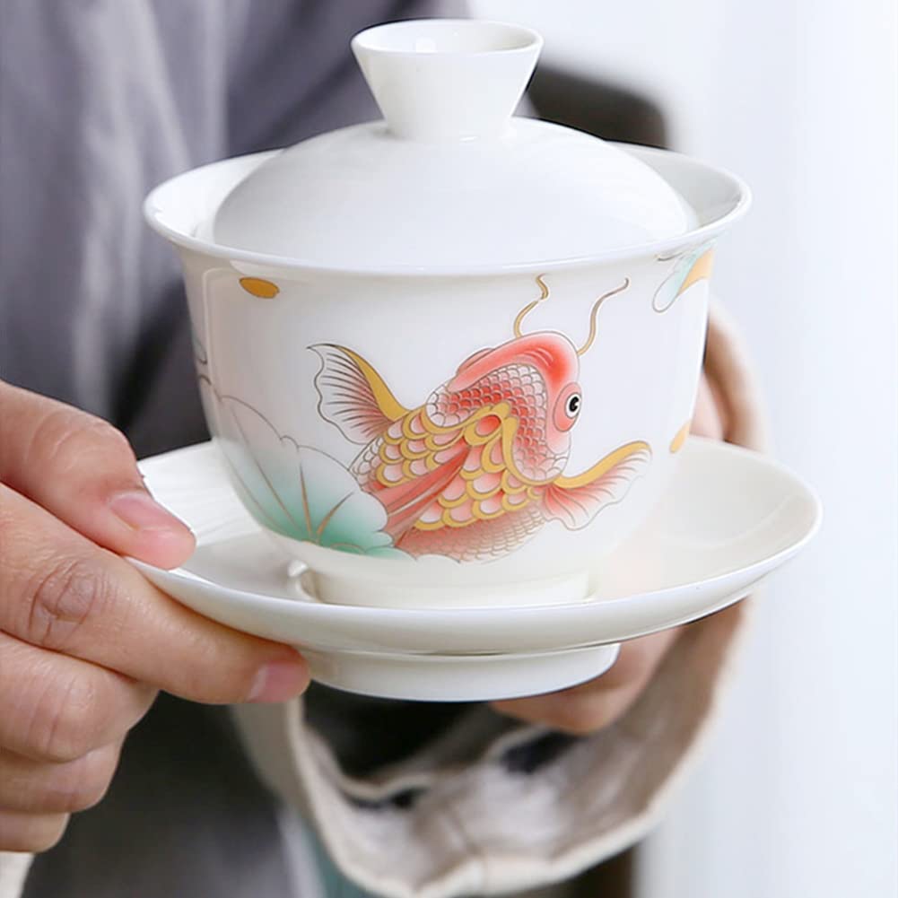 Emoyi Fish Pattern China Traditional Teacup Porcelain Gaiwan Tea Set 150ml