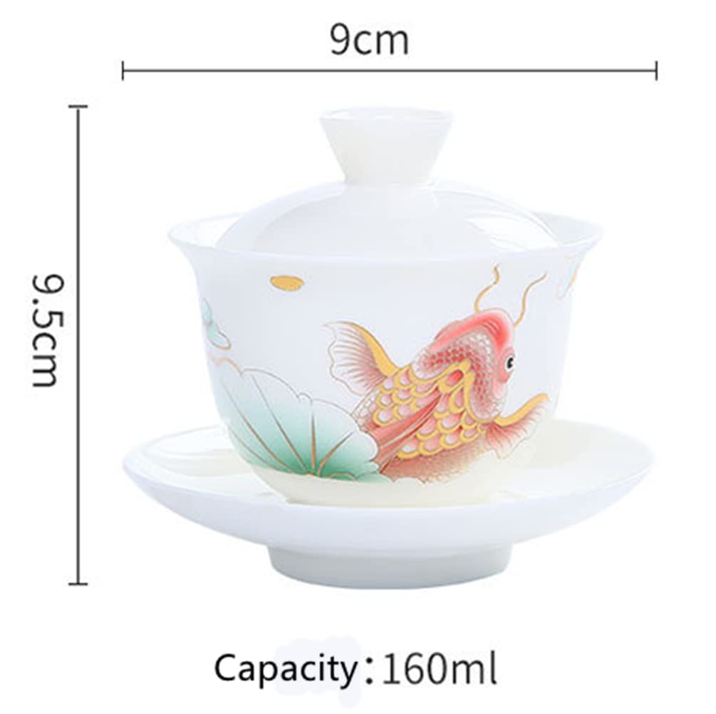 Emoyi Fish Pattern China Traditional Teacup Porcelain Gaiwan Tea Set 150ml
