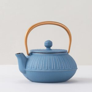 Iwachu 44350 Teapot, Type 5 Chrysanthemum, Silver/Sky Blue, 1.2 gal (0.65 L), Inner Enamel, Nambu Ironware