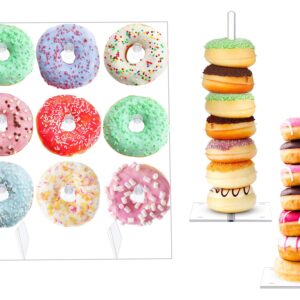 Frienda 1 Pack Acrylic Donut Display Wall Stand, Holds up to 18 Donuts and 2 Pieces Acrylic Donut Stands Clear Bagels Holder Square Stand Holder for Dessert Table Wedding Birthday Party