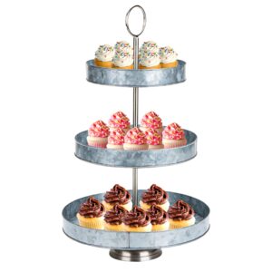 mind reader cupcake stand, tiered, dessert table display, kitchen tower, galvanized metal, 12" l x 12" w x 21" h, silver