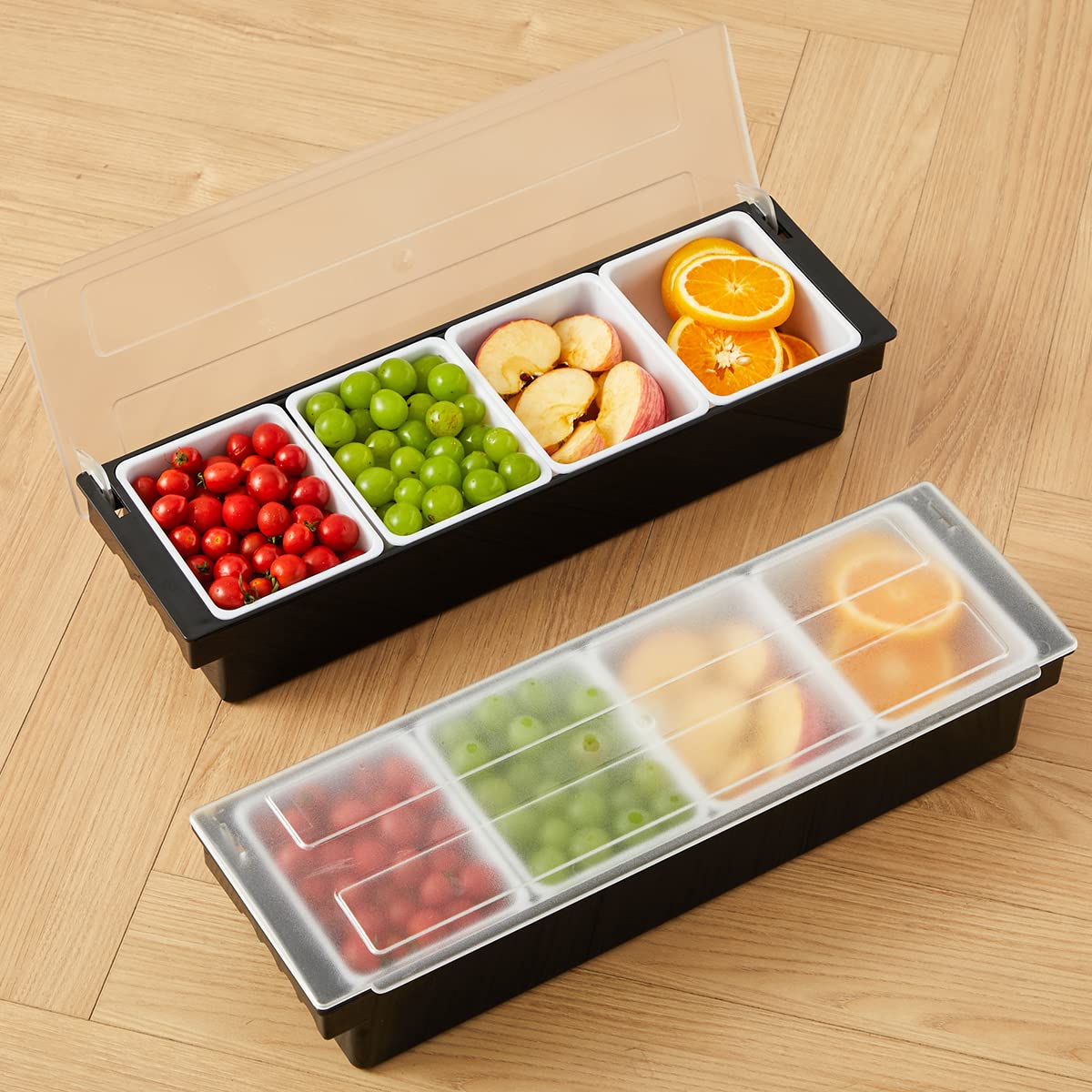 BEYLANG Ice Chilled Serving Tray Condiment Pots 4 Compartment Condiment Server Caddy (4 Compartments)