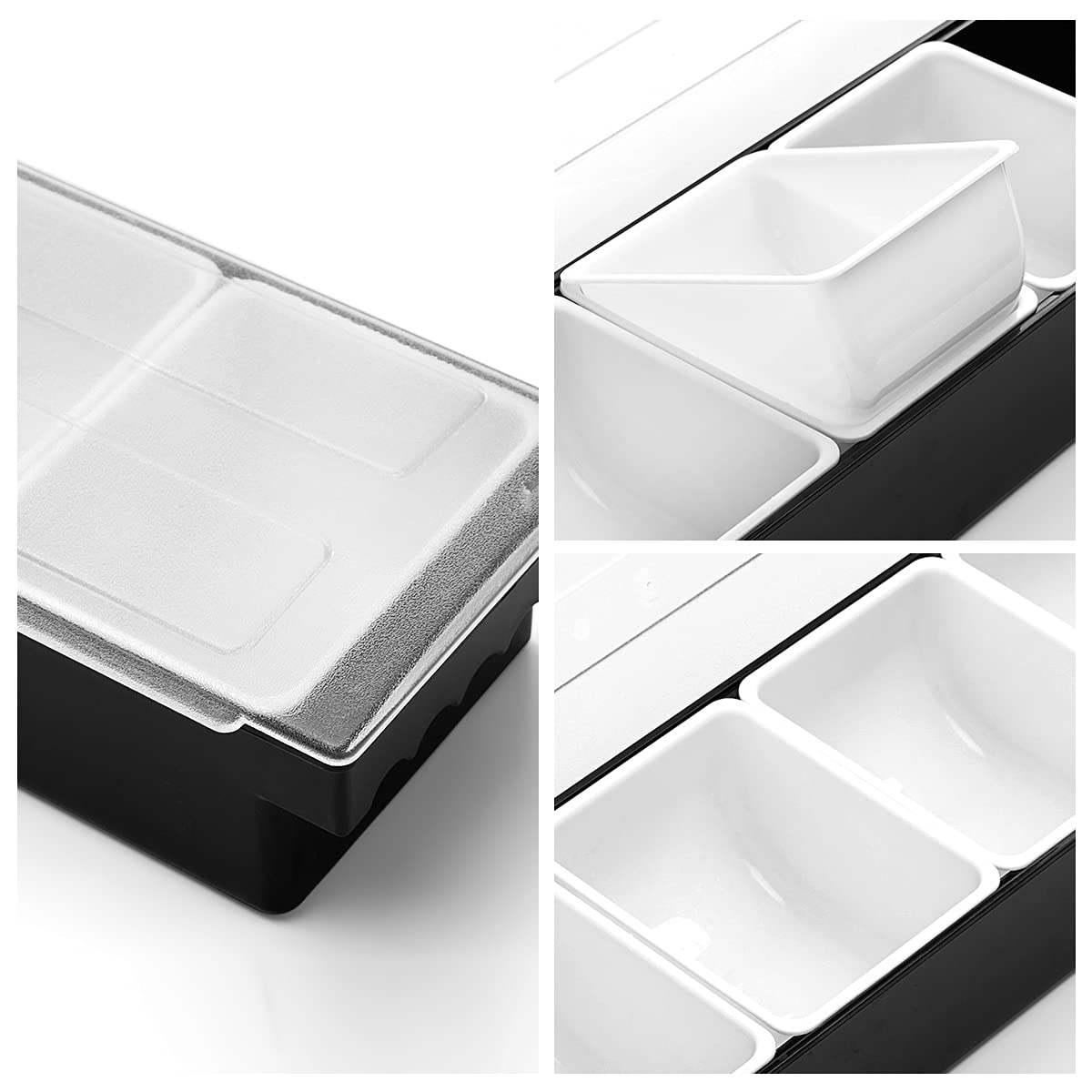 BEYLANG Ice Chilled Serving Tray Condiment Pots 4 Compartment Condiment Server Caddy (4 Compartments)