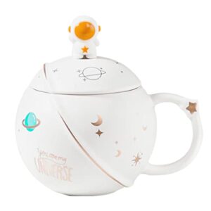 hwagui - cute astronaut mug with lid and spoon, kawaii cup novelty mug for coffee, tea and milk, mug gift blue 450ml/15oz
