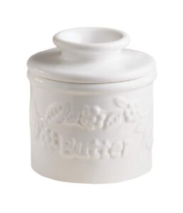 butter bell - the original butter bell crock by l tremain, a countertop french ceramic butter dish keeper for spreadable butter, la fleur collection (white raised floral)