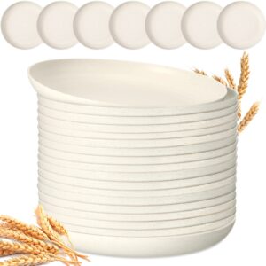 18 pcs 9 inch wheat straw plates lightweight unbreakable deep dinner plates reusable plastic plates microwave safe dinnerware for kids children toddler adult (beige)