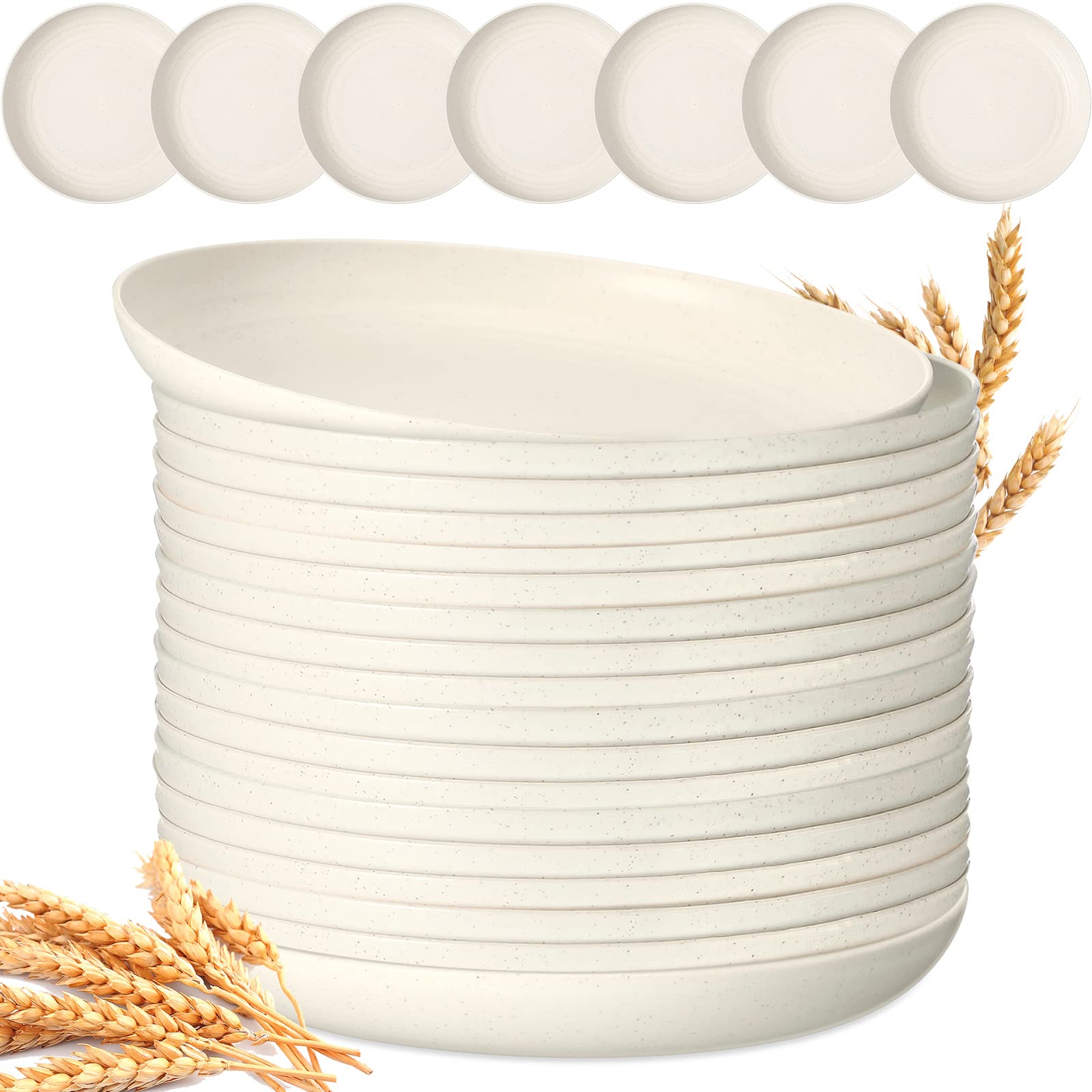 18 Pcs 9 Inch Wheat Straw Plates Lightweight Unbreakable Deep Dinner Plates Reusable Plastic Plates Microwave Safe Dinnerware for Kids Children Toddler Adult (Beige)