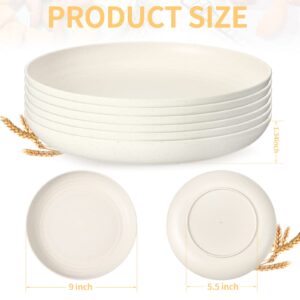 18 Pcs 9 Inch Wheat Straw Plates Lightweight Unbreakable Deep Dinner Plates Reusable Plastic Plates Microwave Safe Dinnerware for Kids Children Toddler Adult (Beige)