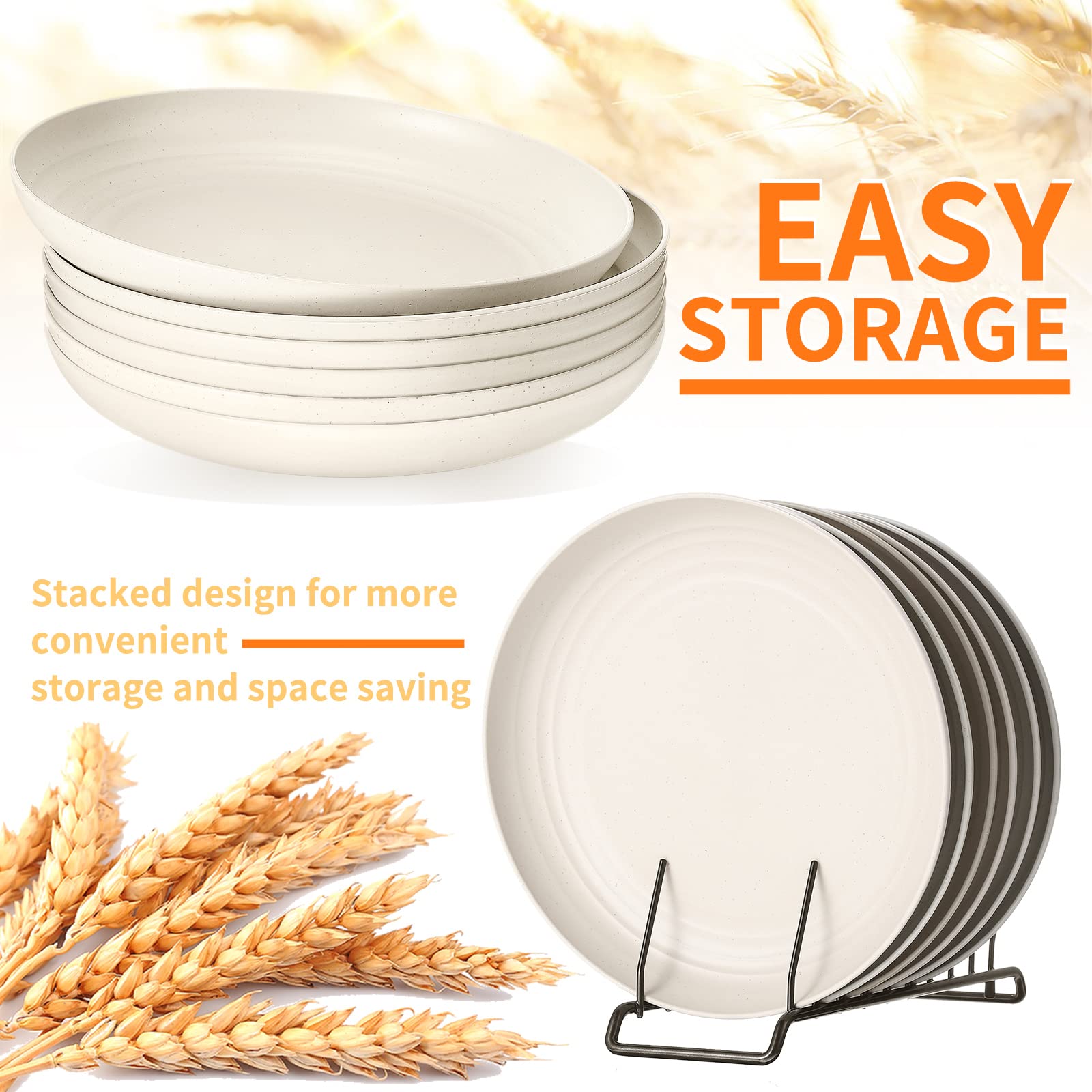 18 Pcs 9 Inch Wheat Straw Plates Lightweight Unbreakable Deep Dinner Plates Reusable Plastic Plates Microwave Safe Dinnerware for Kids Children Toddler Adult (Beige)