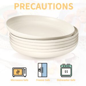 18 Pcs 9 Inch Wheat Straw Plates Lightweight Unbreakable Deep Dinner Plates Reusable Plastic Plates Microwave Safe Dinnerware for Kids Children Toddler Adult (Beige)