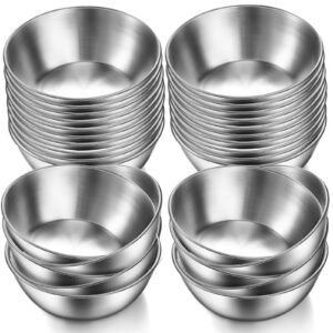 30 pack stainless steel sauce dishes 3.3 inch round seasoning bowls sushi dipping bowls silver small mini condiment cups metal ingredient bowls for prep appetizer plates set for kitchen