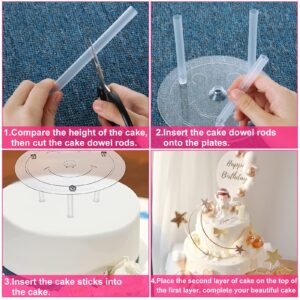 80Pcs Cake Tier Stacking Kit 10Pcs Clear Cake Separator Plates for 4, 6, 8, 10, 12 Inch Cakes with 30Pcs Clear Cake Stacking Dowels and 40Pcs White Plastic Cake Sticks Support Rods for Tiered Cake