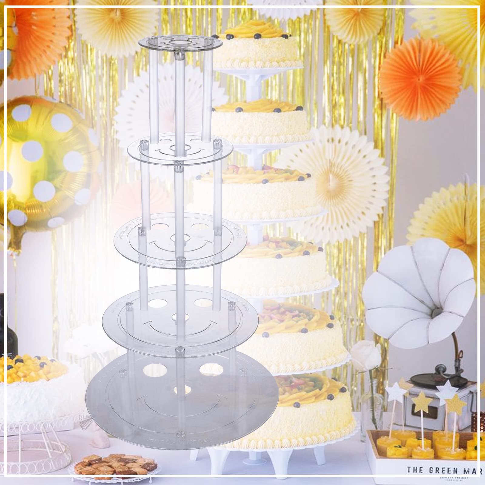 80Pcs Cake Tier Stacking Kit 10Pcs Clear Cake Separator Plates for 4, 6, 8, 10, 12 Inch Cakes with 30Pcs Clear Cake Stacking Dowels and 40Pcs White Plastic Cake Sticks Support Rods for Tiered Cake