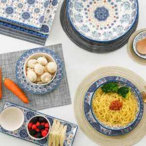 Bico Blue Talavera Ceramic 14 inch Rectangular Serving Platter, Set of 2, for Serving Salad, Pasta, Cheese, Ham, Appetizer, Microwave & Dishwasher Safe