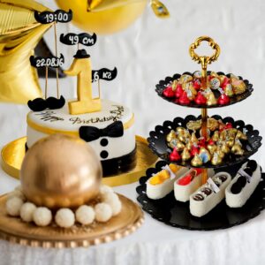 8 Pieces 3 Tier Plastic Cupcake Stand Black Pastry Stand Cake Fruit Candy Dessert Table Display Set Tiered Serving Tray Round and Square Cup Cake Tier Stand for Wedding Birthday Tea Party Decoration