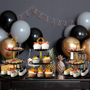 8 Pieces 3 Tier Plastic Cupcake Stand Black Pastry Stand Cake Fruit Candy Dessert Table Display Set Tiered Serving Tray Round and Square Cup Cake Tier Stand for Wedding Birthday Tea Party Decoration