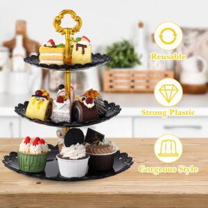 8 Pieces 3 Tier Plastic Cupcake Stand Black Pastry Stand Cake Fruit Candy Dessert Table Display Set Tiered Serving Tray Round and Square Cup Cake Tier Stand for Wedding Birthday Tea Party Decoration