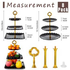 8 Pieces 3 Tier Plastic Cupcake Stand Black Pastry Stand Cake Fruit Candy Dessert Table Display Set Tiered Serving Tray Round and Square Cup Cake Tier Stand for Wedding Birthday Tea Party Decoration