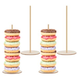 ponpon 4pcs wood donut stands bagels display holder reusable doughnut dessert stand for wedding birthday treat parties