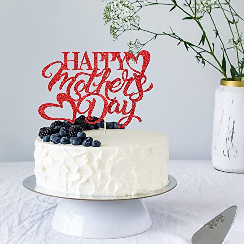 Happy mother's day cake topper，birthday party decoration for mom, Best Mom Ever Cake Decor, Mother's Day Party Red Glitter cake decoration supplies (1)