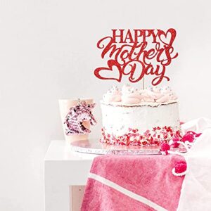 Happy mother's day cake topper，birthday party decoration for mom, Best Mom Ever Cake Decor, Mother's Day Party Red Glitter cake decoration supplies (1)