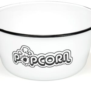 Red Co. Set of 2 Extra Large Enamelware Metal Classic 4 Quart Mixing & Serving Popcorn Bowls, White/Black Rim