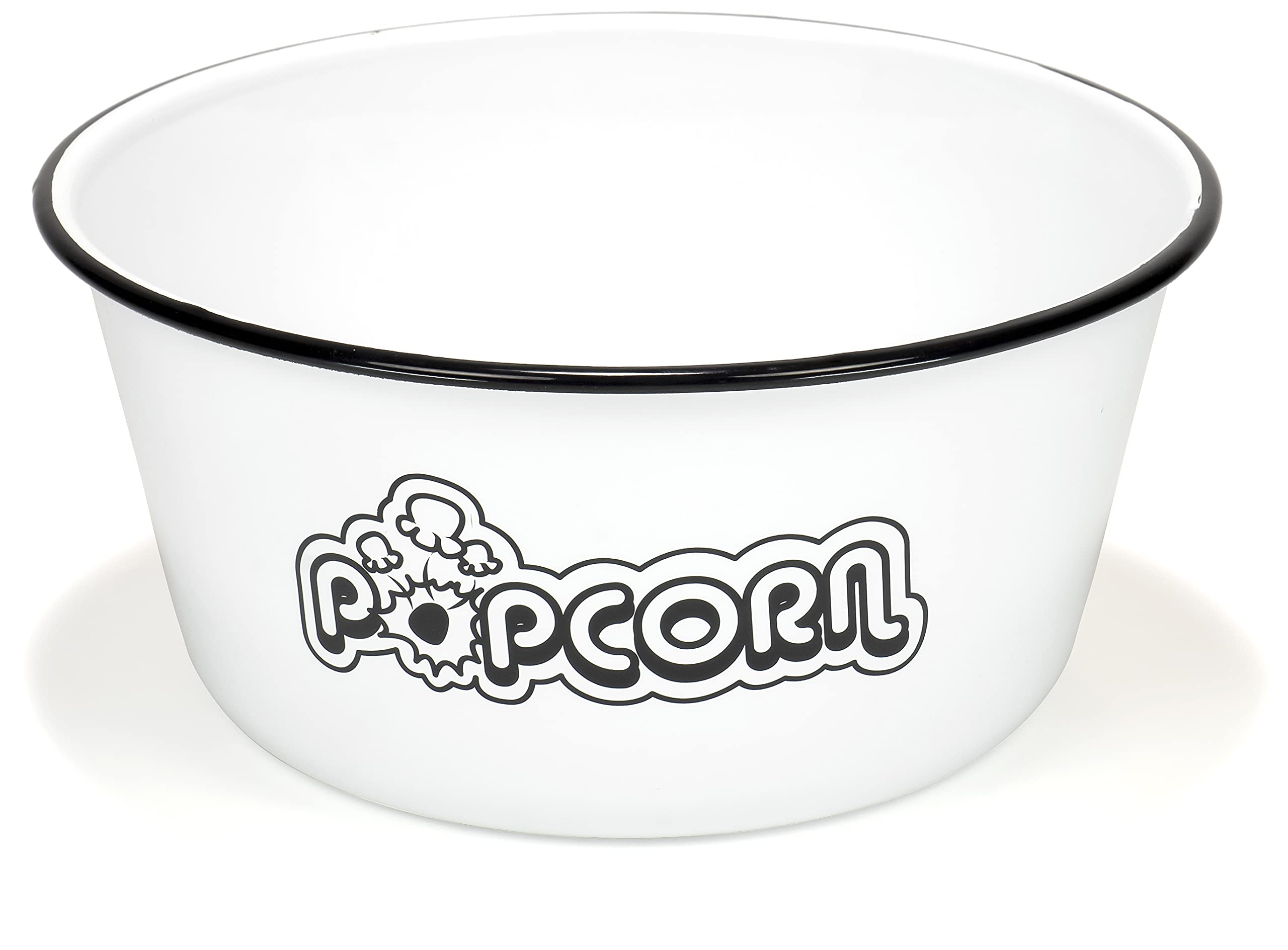 Red Co. Set of 2 Extra Large Enamelware Metal Classic 4 Quart Mixing & Serving Popcorn Bowls, White/Black Rim