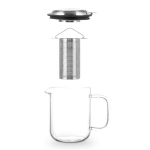 Aquach Glass Teapot Pitcher with Removable Infuser for Loose and Blooming Tea 34oz/1000ml, Dishwasher&Stovetop Safe Tea Maker Kettle Set with Stainless Steel Lid