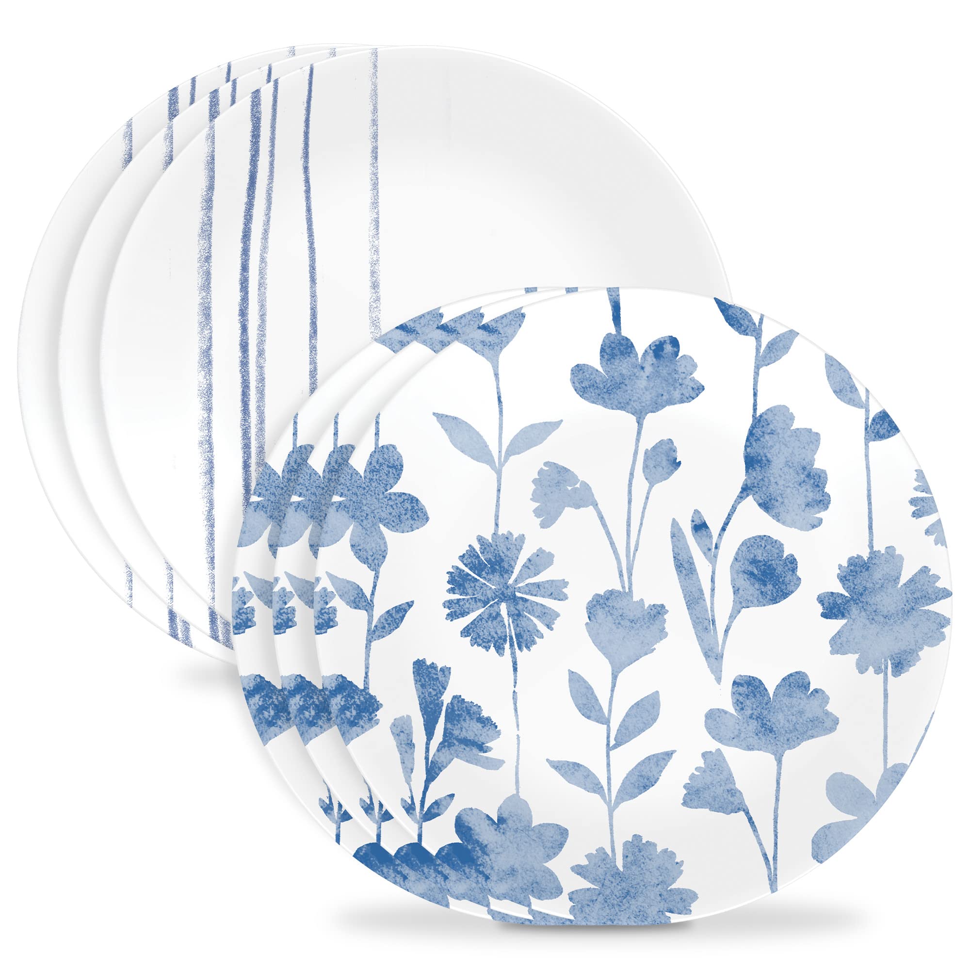 Corelle 6-Piece 8.5" Vitrelle Glass Lunch Plates, Lightweight, Scratch Resistant - Botanical Stripes