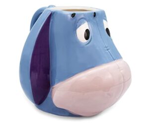 silver buffalo disney winnie the pooh eeyore face ceramic 3d sculpted mug, 20 ounces