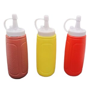 handy housewares 3 pc squeezable picnic condiment 8 oz. squeeze dispenser storage bottles - great for ketchup mustard and bbq sauce! (1 set (3 bottles))