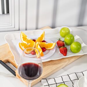 MirthMood 12 Pack White Plastic Serving Trays, 15" x 10" Heavy Duty Rectangle Serving Platters, Reusable Plastic Platters and Durable White Food Trays for New Year Party and Wedding