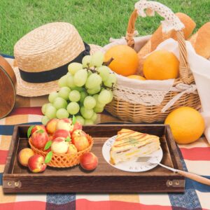 Wood Serving Tray, Rectangular Butler Serving Tray with Handle, Coffee Table Tray Decorative Tray for Tea, Coffee, Breakfast, Table Centerpieces 3 Pack