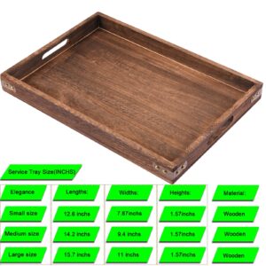 Wood Serving Tray, Rectangular Butler Serving Tray with Handle, Coffee Table Tray Decorative Tray for Tea, Coffee, Breakfast, Table Centerpieces 3 Pack