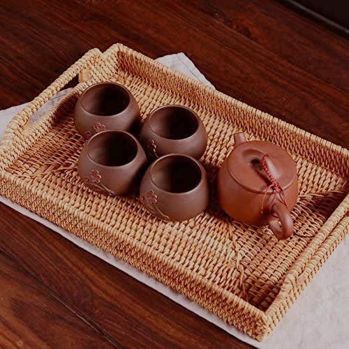 Hand-Woven Rattan Serving Tray with Handles for Breakfast, Drinks, Snack for Dining/Coffee Table (17 inch (43 cm), Rectangular)