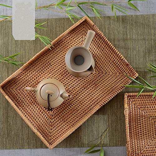 Hand-Woven Rattan Serving Tray with Handles for Breakfast, Drinks, Snack for Dining/Coffee Table (17 inch (43 cm), Rectangular)