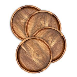 wooden plates round dinner plates 6 inch acacia wood serving tray wooden serving platters for home decor, food, vegetables, fruit, charcuterie, appetizer serving tray (set of 4 wooden charger)