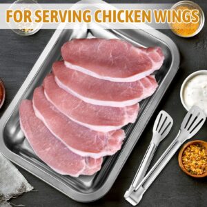 Breading Trays Set of 3 Large 10.4 x 7.7 x 1.9 Inch Stainless Steel Breading Pans with Tong for Dredging Chicken Breasts and Marinating Meat, Food Prep Trays for Breadcrum Dishes, Schnitzel