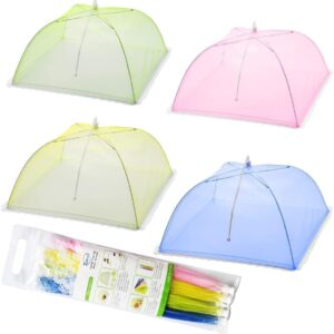 Mesh Screen Food Cover Tents - Set of 4 Umbrella Screens to Keep Bugs And Flies Away From Food at Picnics, BBQ & More - 4 Colors (Pink, Green, Blue, Yellow)