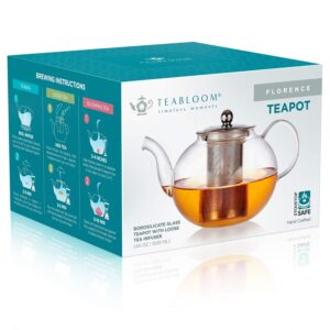 Teabloom Heatproof Glass Teapot with Stainless Steel Infuser – Stovetop Safe Kettle – Florence Tea Maker