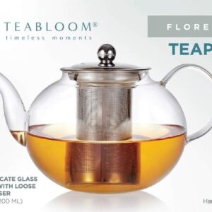 Teabloom Heatproof Glass Teapot with Stainless Steel Infuser – Stovetop Safe Kettle – Florence Tea Maker