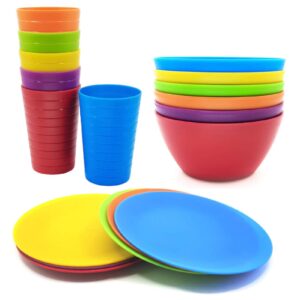 plastic dinnerware set, unbreakable and reusable plastic plate, bowl and tumbler | set of 18 multicolor
