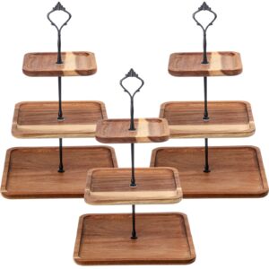 3 pcs 3 tier serving tray square wooden 3 tiered cake stand acacia wood serving stand rustic wooden cupcake stand for dessert square farmhouse serving stand display for party, wedding, tea party