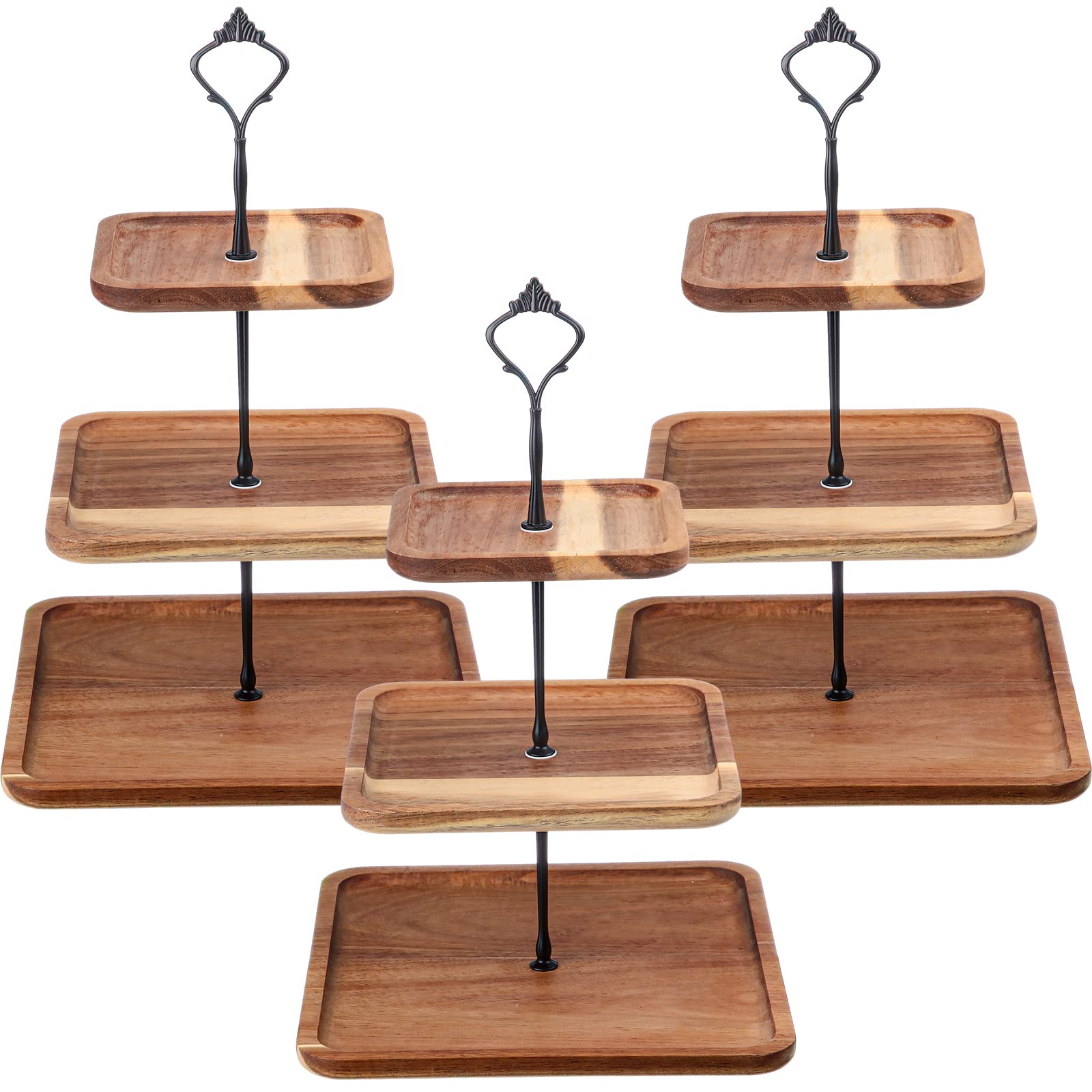 3 Pcs 3 Tier Serving Tray Square Wooden 3 Tiered Cake Stand Acacia Wood Serving Stand Rustic Wooden Cupcake Stand for Dessert Square Farmhouse Serving Stand Display for Party, Wedding, Tea Party