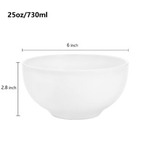 ZENFUN 8 Pack 25 Oz Melamine Bowls Set, White Soup Bowls Melamine Salad Bowls, Unbreakable Bowls for Pasta, Cereal, Soup, BPA Free, Dishwasher Safe, 6 Inch