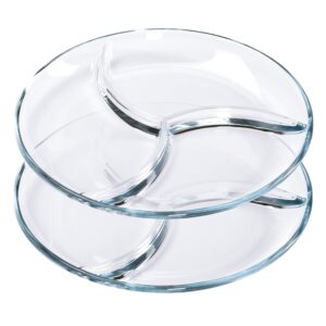 foyo round tempered glass serving platters/trays - 3 sectional -10'' diameter, set of 2